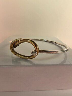 Vintage Taxco Sterling Silver & Brass Mixed Metal Bracelet | Bangle Hook Mexico